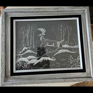 Small Framed Scratch Drawing of Woodland Scene